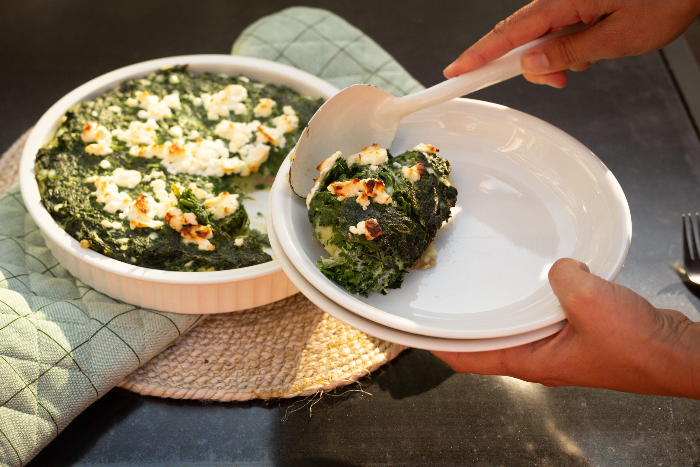 Uitgelichte afbeelding voor “Spinazie gratin met hüttenkäse en feta”